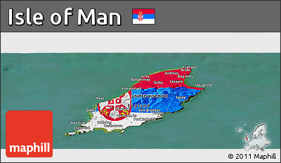 Flag Panoramic Map of Isle of Man, satellite outside