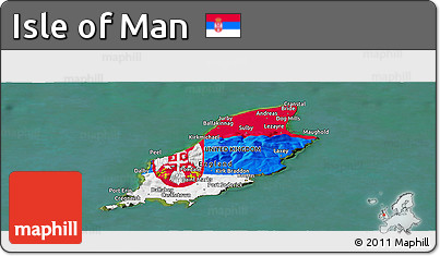 Flag Panoramic Map of Isle of Man, satellite outside