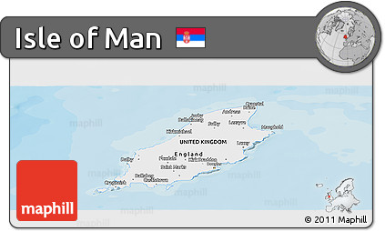 Flag Panoramic Map of Isle of Man, single color outside, bathymetry sea, shaded relief sea