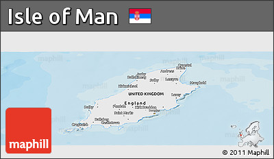 Flag Panoramic Map of Isle of Man, single color outside, bathymetry sea, shaded relief sea