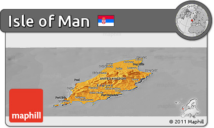Political Panoramic Map of Isle of Man, darken, desaturated