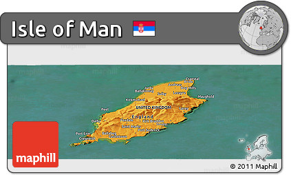 Political Panoramic Map of Isle of Man, satellite outside