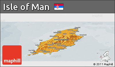 Political Panoramic Map of Isle of Man, semi-desaturated