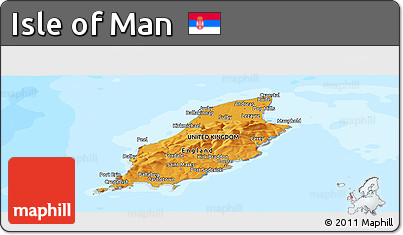 Political Panoramic Map of Isle of Man, semi-desaturated, land only