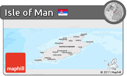 Political Panoramic Map of Isle of Man, single color outside, bathymetry sea