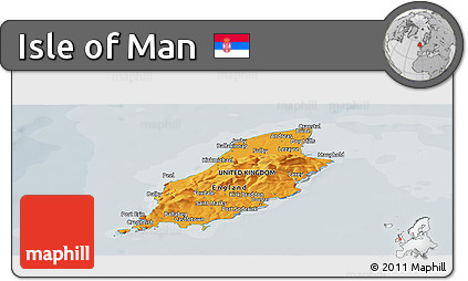 Political Shades Panoramic Map of Isle of Man, semi-desaturated