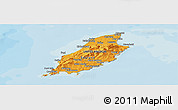 Political Shades Panoramic Map of Isle of Man, shaded relief outside, bathymetry sea