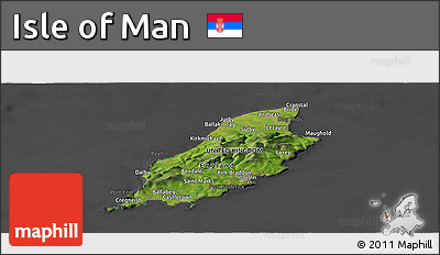 Satellite Panoramic Map of Isle of Man, darken, desaturated