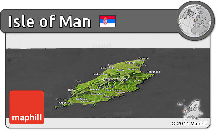 Satellite Panoramic Map of Isle of Man, darken, desaturated