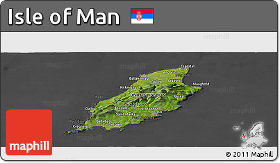 Satellite Panoramic Map of Isle of Man, darken, desaturated