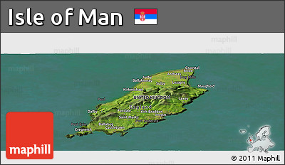 Satellite Panoramic Map of Isle of Man, darken, land only