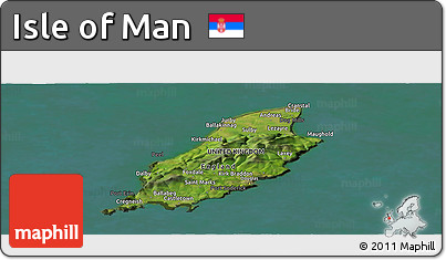 Satellite Panoramic Map of Isle of Man, darken, land only