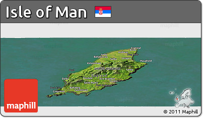 Satellite Panoramic Map of Isle of Man, darken, semi-desaturated, land only