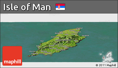 Satellite Panoramic Map of Isle of Man, desaturated, land only