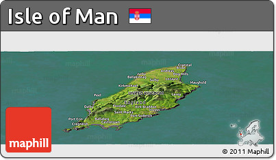 Satellite Panoramic Map of Isle of Man, desaturated, land only