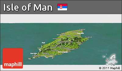 Satellite Panoramic Map of Isle of Man, lighten, desaturated, land only