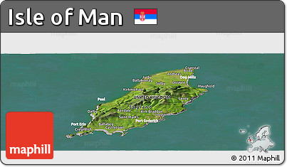 Satellite Panoramic Map of Isle of Man, lighten, desaturated, land only