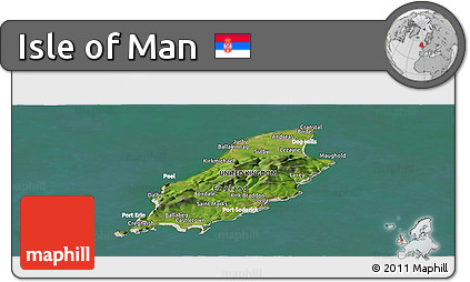 Satellite Panoramic Map of Isle of Man, lighten, land only