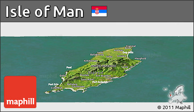 Satellite Panoramic Map of Isle of Man, lighten, land only
