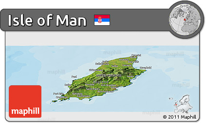 Satellite Panoramic Map of Isle of Man, political shades outside
