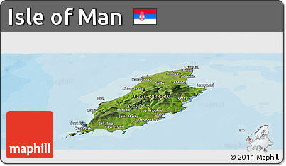 Satellite Panoramic Map of Isle of Man, political shades outside