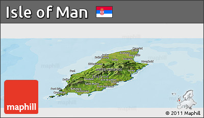 Satellite Panoramic Map of Isle of Man, political shades outside