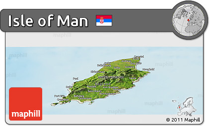 Satellite Panoramic Map of Isle of Man, shaded relief outside