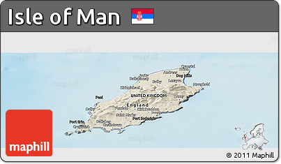Shaded Relief Panoramic Map of Isle of Man, darken, desaturated, land only