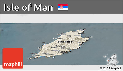 Shaded Relief Panoramic Map of Isle of Man, darken
