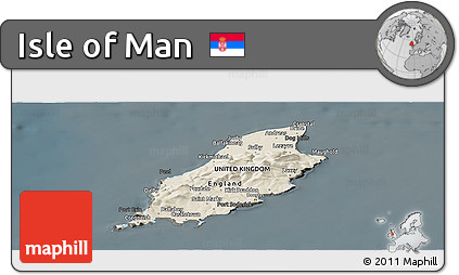 Shaded Relief Panoramic Map of Isle of Man, darken