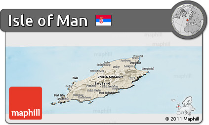 Shaded Relief Panoramic Map of Isle of Man, darken, land only