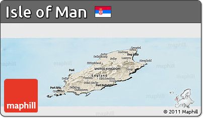 Shaded Relief Panoramic Map of Isle of Man, darken, land only