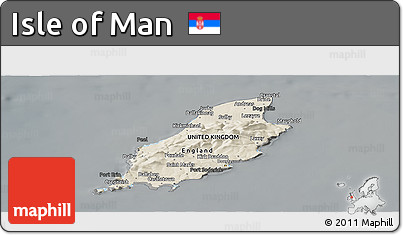 Shaded Relief Panoramic Map of Isle of Man, darken, semi-desaturated