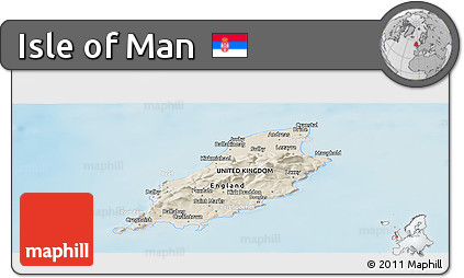 Shaded Relief Panoramic Map of Isle of Man, lighten, desaturated, land only