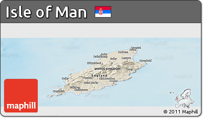 Shaded Relief Panoramic Map of Isle of Man, lighten, desaturated, land only