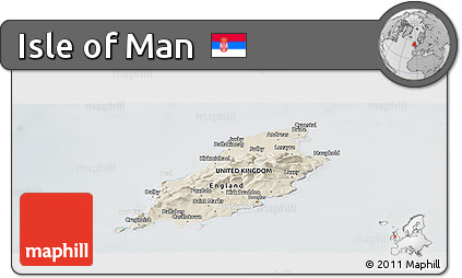Shaded Relief Panoramic Map of Isle of Man, lighten, semi-desaturated
