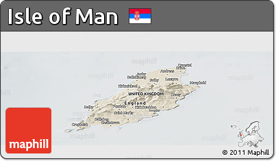 Shaded Relief Panoramic Map of Isle of Man, lighten, semi-desaturated