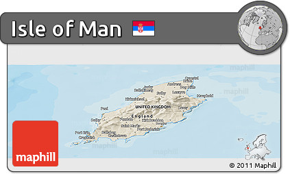 Shaded Relief Panoramic Map of Isle of Man, political shades outside