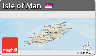 Shaded Relief Panoramic Map of Isle of Man, political shades outside