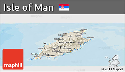 Shaded Relief Panoramic Map of Isle of Man, political shades outside