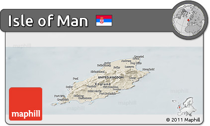 Shaded Relief Panoramic Map of Isle of Man, semi-desaturated