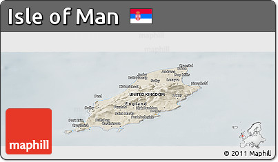 Shaded Relief Panoramic Map of Isle of Man, semi-desaturated