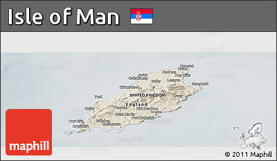 Shaded Relief Panoramic Map of Isle of Man, semi-desaturated
