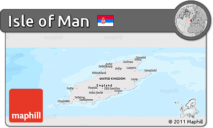 Shaded Relief Panoramic Map of Isle of Man, single color outside, bathymetry sea