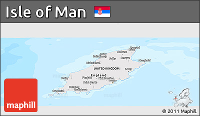 Shaded Relief Panoramic Map of Isle of Man, single color outside, bathymetry sea