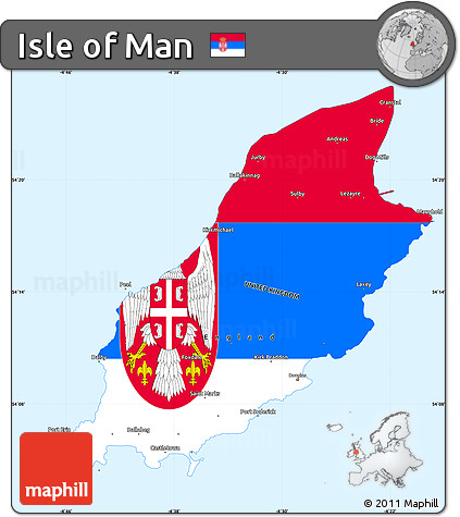 Flag Simple Map of Isle of Man, single color outside, borders and labels