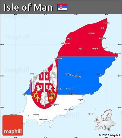 Flag Simple Map of Isle of Man, single color outside, borders and labels