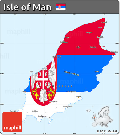Flag Simple Map of Isle of Man, single color outside, borders and labels