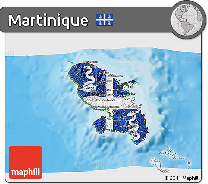 Flag 3D Map of Martinique, satellite outside, bathymetry sea