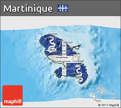 Flag 3D Map of Martinique, satellite outside, bathymetry sea